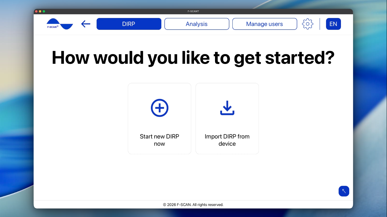 DIRP start: Start new DIRP now or Import DIRP from device